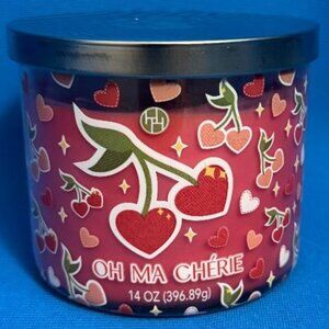 BRAND NEW 3 WICK OH MA CHERIE ( CHÉRIE CHERRY STRAWBERRY CINNAMON ) CANDLE 14 OZ
